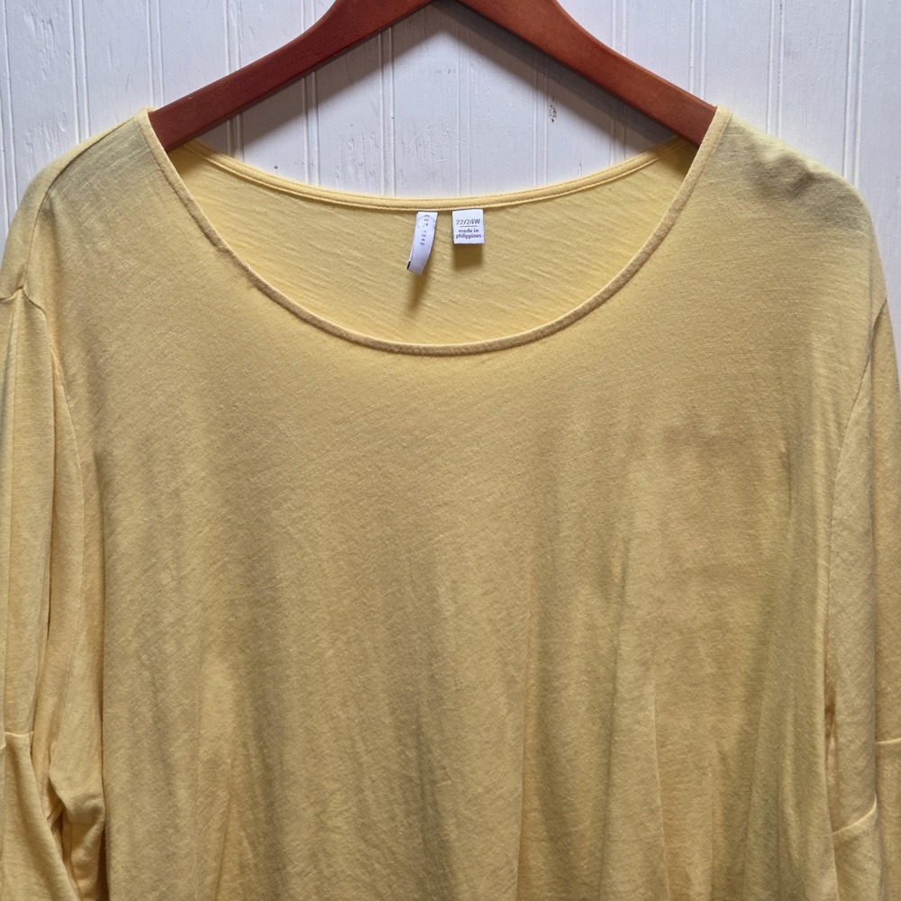 Catherines Yellow Cotton Modal Bell Sleeve Button Detail Top Plus Size 22/24W